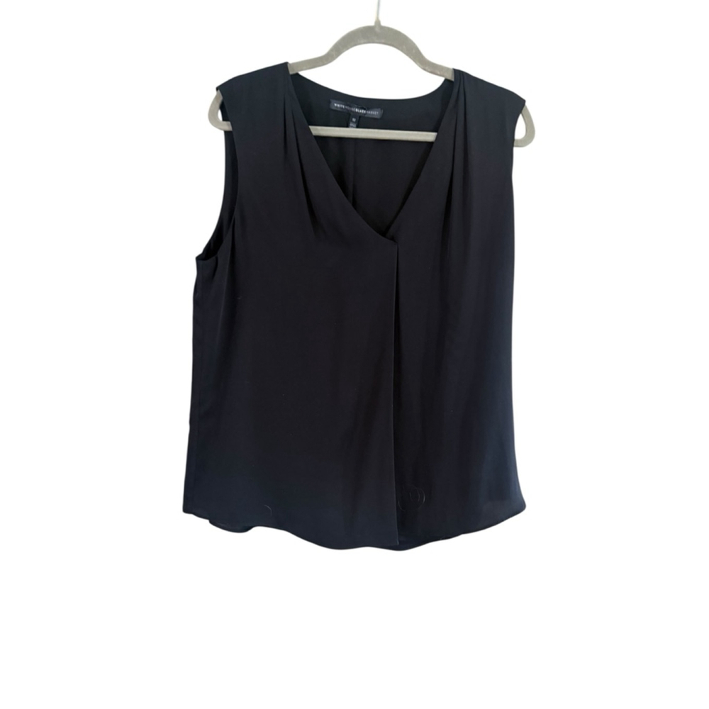 Women's White House Black Market Black Sleeveless V-Neck Tank Top Size 12 - Picture 9 of 10
